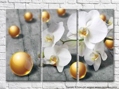 Bile de aur și orhidee albă