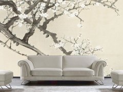 Ramuri de Sakura înflorite pe un fundal bej