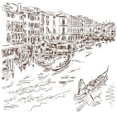 Fototapet Canal Veneția, Italia, desenat manual