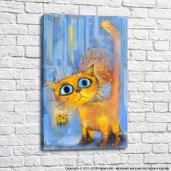 Рыжий кот на голубом абстрактном фоне