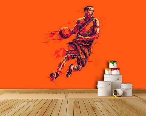 Jucător de baschet pe un fundal portocaliu, grafică