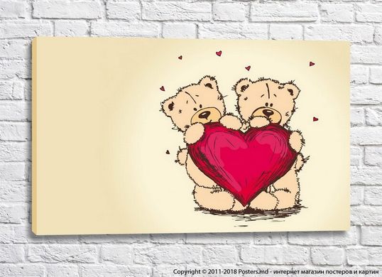 Парочка мишек Тедди с большим розовым сердцем