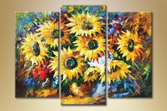 Triptic, pictură cu floarea soarelui
