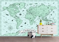 Harta verde a lumii cu animale si nave
