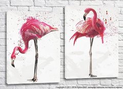 Розовые рисованные фламинго в брызгах на холсте
