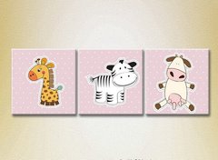 Триптих Жираф, зебра и коровка
