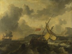 An English Vessel and a Man-of-war in a Rough Sea