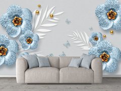 Голубая цветочная бижутерия на сером фоне с бабочками