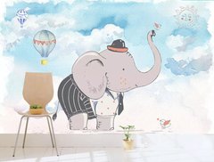 Рисованный слон и воздушные шары, акварель