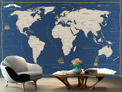 Карта мира с бежевыми континентами на синем фоне