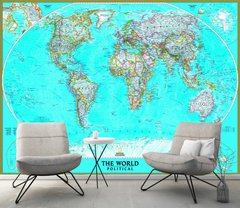 Политическая карта мира на неоновом бирюзовом фоне