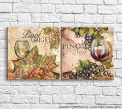 Бокал вина и виноград, натюрморт, диптих
