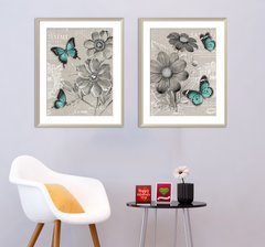 Коллаж из цветов и бирюзовых бабочек