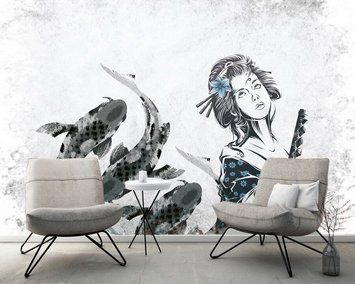 Гейша и рыбы карпы Кои