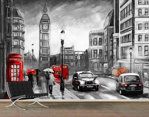 Серый городской пейзаж Лондона с красными акцентами