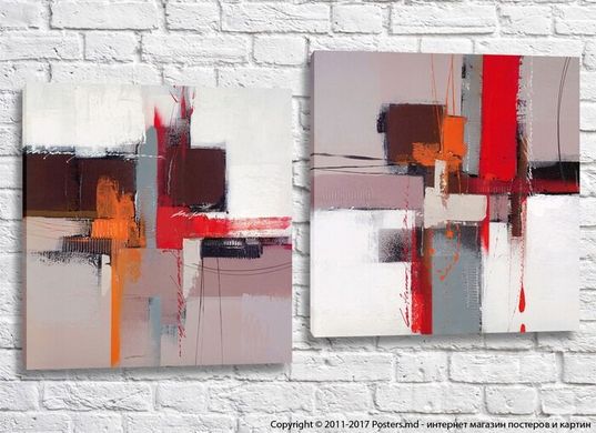 Abstraction canvas gray, red, orange and black