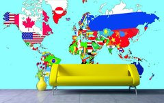 Harta lumii in stil steagurilor pe fundal albastru