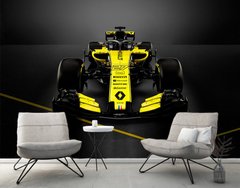 Mașină galbenă de Formula 1 pe fundal negru
