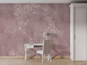 Flori și ornamente roz delicate pe un fundal roz pastel