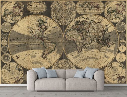 Harta veche a lumii secolul al XVII-lea de epoca