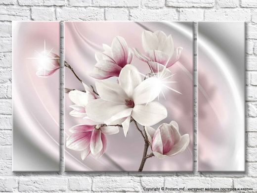 Ramă de magnolie roz pe mătase roz