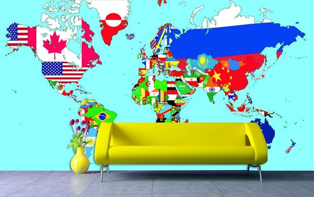 Карта мира в стиле флагов на голубом фоне