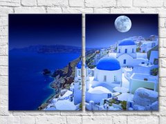 Греция, вечерний остров Тира под луной