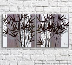 Черные растения на фоне абстракции, диптих