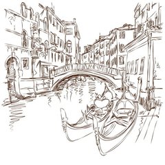 Fototapet Gondole de la Veneția, desenat manual, Italia