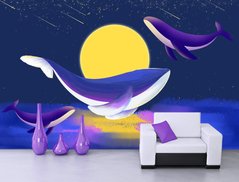 Balenele sar peste apă pe fundalul lunii
