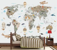 Harta lumii pentru copii în tonuri reci de maro-gri