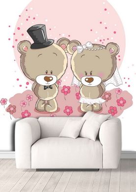 Domnul și doamna urși pe un fundal de flori roz