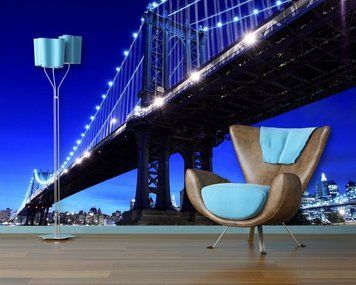 Fototapet &bdquo;Podul Brooklyn noaptea, vedere de jos&rdquo;