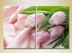 Диптих Розовые тюльпаны на шелковой ткани_01