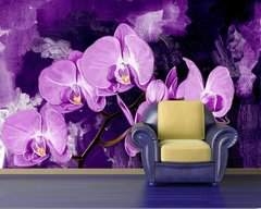 Сиреневая орхидея на темном фоне, масло