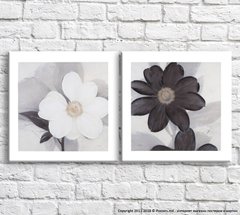 Черный и белый цветок на сером фоне, диптих