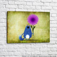 Голубой кот с фиолетовым цветочком