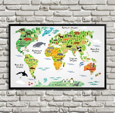 Детская карта мира на английском, животные