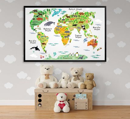 Детская карта мира на английском, животные