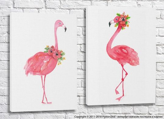 Розовые рисованные фламинго на холсте