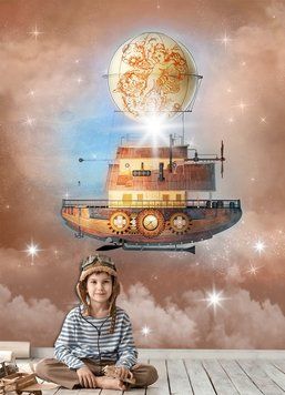 Летающий аппарат на светлом коричневом фоне неба