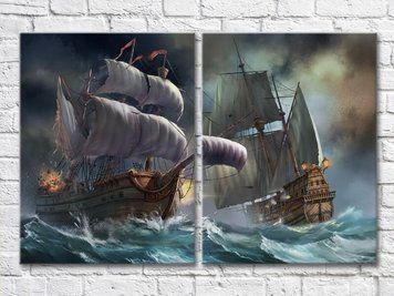 Два корабля во время морской бури
