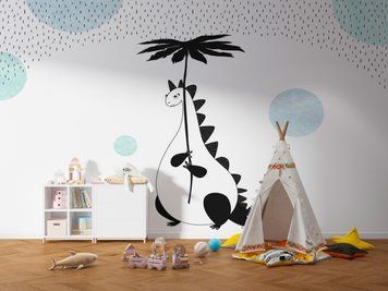 Un dinozaur cu o umbrelă &icirc;n ploaie, seria Dino, pe un fundal deschis