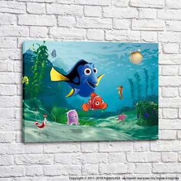 Peștele Dory, Nemo și prietenii lor pe fundalul apei mării