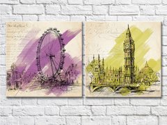 Architectural sketch watercolor Big Ben The London Eye
