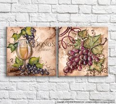 Бокал белого вина на фоне винограда, диптих