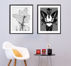 Девушки с бабочками в черно белом стиле