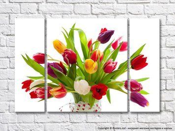 Buchet de lalele multicolore intr-o vaza