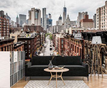 Strada din New York &icirc;n perspectivă cu zg&acirc;rie-nori &icirc;n fundal