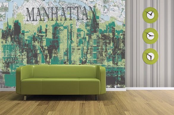 Графический зеоеный рисунок Манхэттена на фоне карты